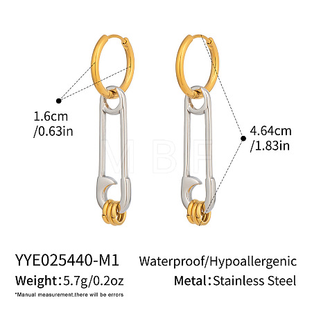 Two Tone 304 Stainless Steel Hoop Dangle Earrings for Women HI0362-1-1
