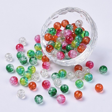 5 Colors Spray Painted & Baking Paint Crackle Glass Beads CCG-X0010-10-8mm-1