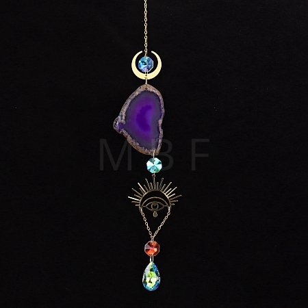 Natural Amethyst Piece & Metal Evil Eye Moon Hanging Ornaments PW-WG66301-03-1