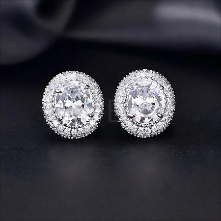 Brass Micro Pave Cubic Zirconia Stud Earrings for Women FF7693-5-1
