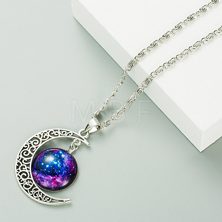 Alloy and Glass Crescent Moon Planet Pendant Necklaces FS-WG0F6DF-02-1