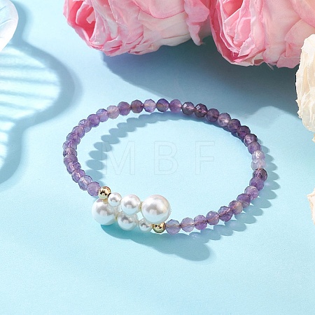 Natural Amethyst Beaded Cuff Bangles BJEW-JB13326-02-1