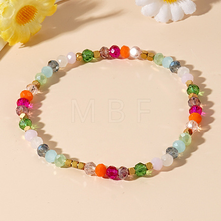 Rainbow Glass Beaded Stretch Bracelets JJ6334-1