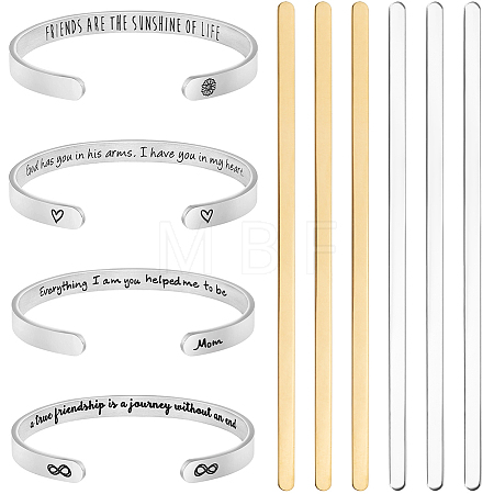 6Pcs 2 Styles 304 Stainless Steel Bangle Blank Strips MAK-BBC0001-08-1