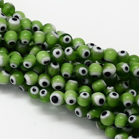 Handmade Evil Eye Lampwork Round Bead Strands LAMP-L055-6mm-11-1