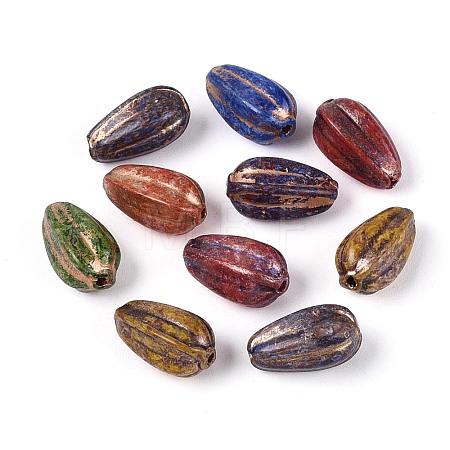 Picasso Baking Paint & Golden Metal Enlaced Glass Beads DGLA-T004-63M-1