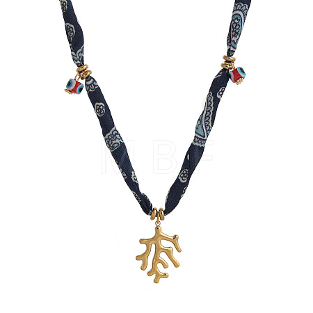 Brass & Evil Eye Resin Pendant Printed Cloth Necklaces FS-WG0AB01-01-1