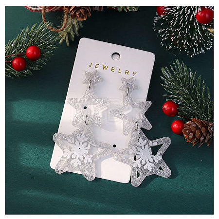 Star with Snowflake Iron Acrylic Dangle Stud Earrings FS-WGF30DA-02-1
