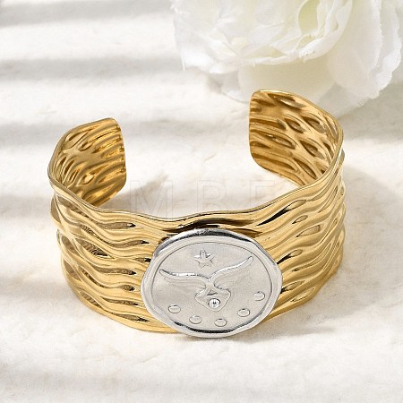 Hammered 304 Stainless Steel Cuff Bangles for Women BJEW-Z177-01GP-02-1