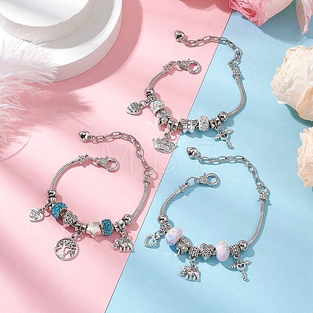 3 Pcs 3 Styles Alloy Snake Chain Charms Bracelets BJEW-JB11448-1