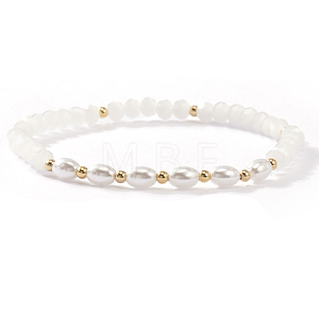 Fashion Natural Freshwater Pearl & Brass & Glass Beaded Stretch Bracelets for Women LS-SF7008-3-1