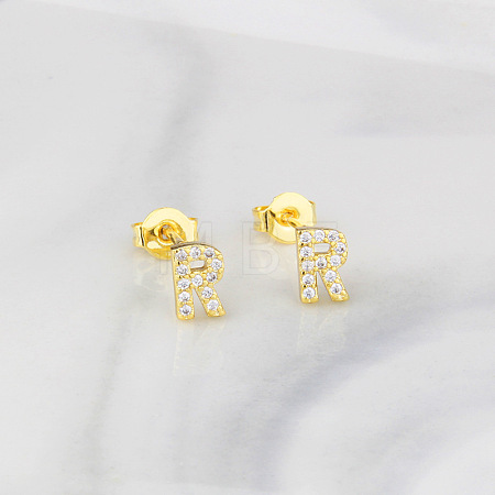 Brass Clear Cubic Zirconia Stud Earrings WGC2A80-18-1