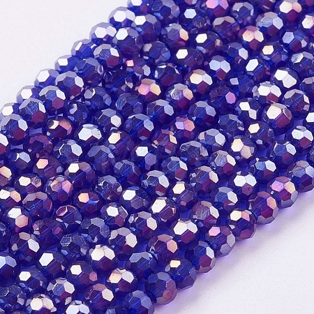 Faceted(32 Facets) Round Electroplate AB Color Plated Glass Beads Strands X-EGLA-D021-67-1