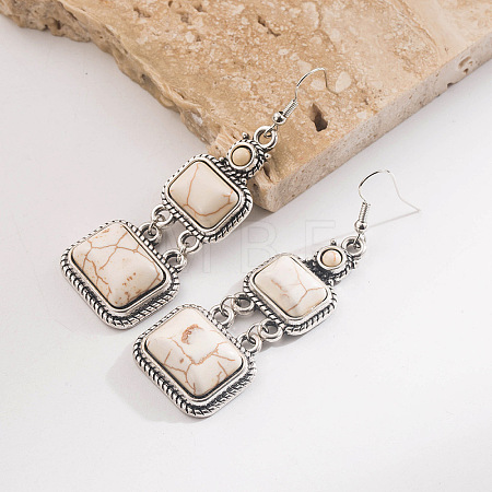 Synthetic Turquoise & Alloy Dangle Earrings WG371D0-02-1
