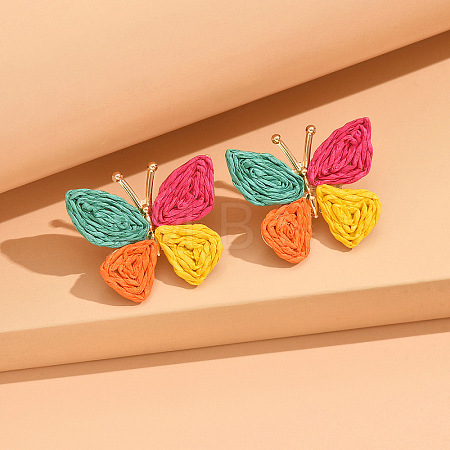 Butterfly Alloy & Raffia Stud Earrings FS-WG27EBF-03-1
