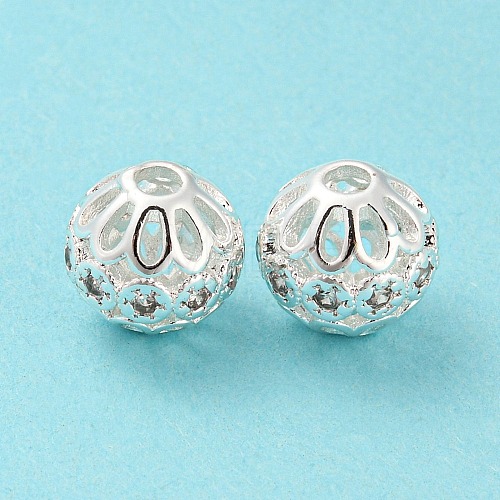 Brass Micro Pave Cubic Zirconia Beads KK-H452-26S-1