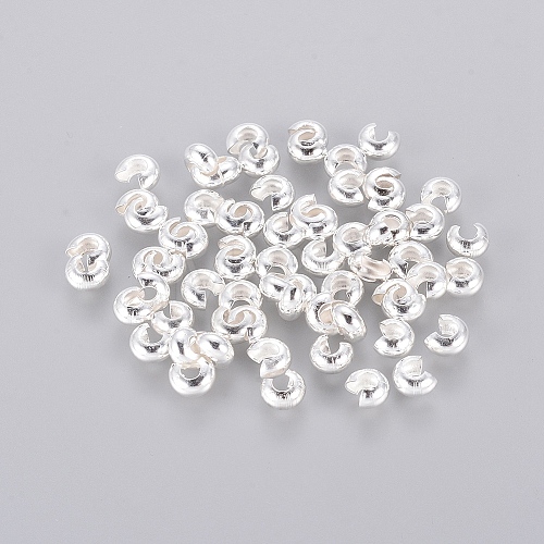Silver Color Plated Brass Crimp End Beads Covers for Jewelry Making X-KK-H290-NFS-NF-1
