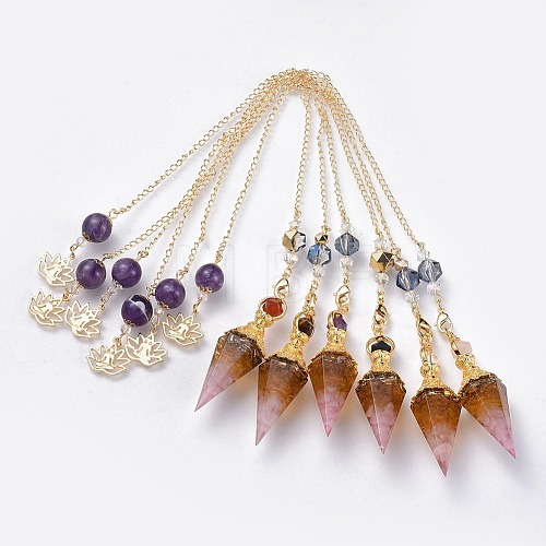 Resin Hexagonal Pointed Dowsing Pendulums(Brass Finding and Gemstone Inside) G-L521-A02-1