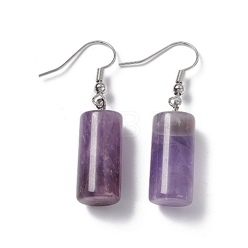 Natural Amethyst Cylindrical Dangle Earrings EJEW-D188-01P-07-1