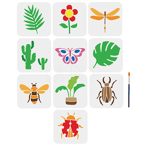 US 1 Set Insect Plant PET Hollow Out Drawing Painting Stencils DIY-MA0001-73A-1