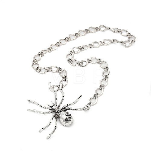 Alloy Crystal Rhiniestone Big Spider Pendant Necklaces for Women Men NJEW-H061-01AS-1