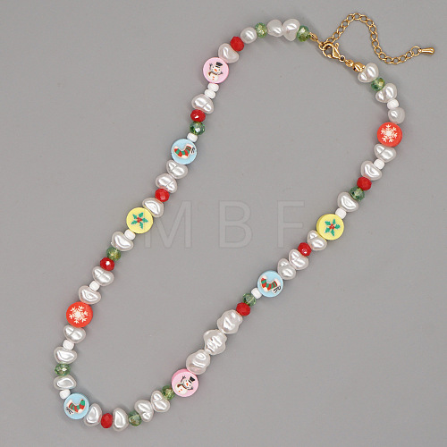 Christmas Theme Glass & Imitaiton Pearl & Brass Beaded Necklaces GF3195-4-1