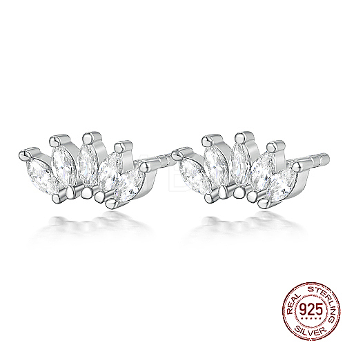 Anti-Tarnish Five Petal Cubic Zirconia Marquise Rhodium Plated 925 Sterling Silver Stud Earrings LO8075-2-1