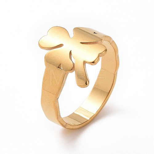 Ion Plating(IP) 201 Stainless Steel Clover Finger Ring RJEW-J051-07G-1