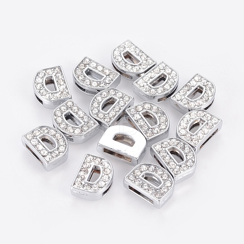 Alloy Initial Slide Charms with Grade A Rhinestones ALRI-R032-D-FF-1