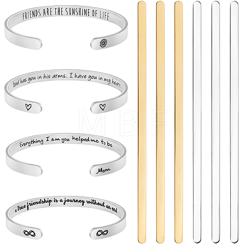 Beebeecraft 6Pcs 2 Styles 304 Stainless Steel Bangle Blank Strips MAK-BBC0001-08-1