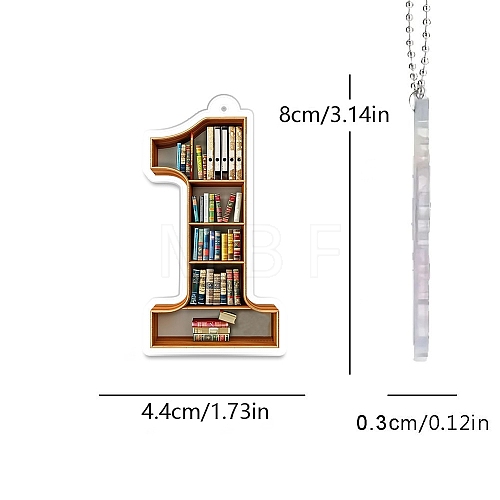 Acrylic 1 Numbers Shaped Book Shelf Pendant Decorations PW-WG11882-02-1