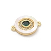 Brass Micro Pave Clear Cubic Zirconia & Shell Connector Charms KK-M303-03G-02-2