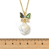 Brass Pave Clear Cubic Zirconia and Natural Abalone Shell Butterfly and Natural Baroque Keshi Pearl Flower Pendant 304 Stainless Steel Cable Chain Necklaces for Women NJEW-JN06116-4