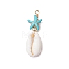 Cowrie Shell & Synthetic Turquoise Starfish Pendants PALLOY-JF03407-01-1