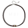 Boho Tri-Color Alloy Column Beads Double Strand Faux Leather Cord Necklaces for Men WG349E3-01-1