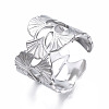 304 Stainless Steel Ginkgo Leaf Wrap Open Cuff Ring RJEW-T023-28P-3