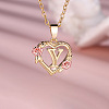 Brass Rose Flower Heart with Letter Pendant Necklaces FS-WGF6950-25-1