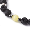 Round Natural Lava Rock & Cat Eye Beads Stretch Bracelets for Women BJEW-JB10986-4