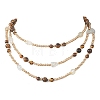 Round Natural Tiger Eye & Nuggets Topaz Beaded Wrap Long Necklaces NJEW-JN05907-01-8