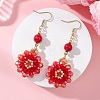 Flower Glass Seed Beads Dangle Earrings EJEW-MZ00697-3