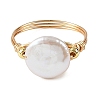 Natural Keshi Pearl Copper Wire Finger Rings RJEW-JR01076-5