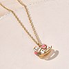 304 Stainless Steel Enamel Rocking Horse Pendant Necklaces for Women NJEW-T022-01B-3