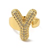 Letter Brass Micro Pave Clear Cubic Zirconia Open Cuff Ring for Women RJEW-N046-03Y-G-2