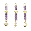 3Pcs 3 Styles Natural Amethyst Faceted Round Beaded Pendants PALLOY-JF03604-04-2