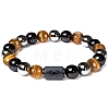 Natural Obsidian & Tiger Eye & Synthetic Hematite Stretch Bracelet PW-WG4576E-11-1