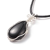 Natural Obsidian Teardrop Pendant Necklaces Set with Waxed Cords for Women NJEW-TA00034-02-4