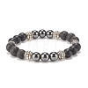 Natural Lava Rock & Synthetic Black Stone & Hematite Stretch Bracelet BJEW-JB08169-1