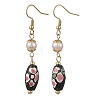 Printed Handmade Porcelain & Natural Freshwater Pearl Dangle Earrings EJEW-JE07374-4