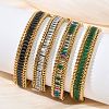 304 Stainless Steel & Glass Wheat Chain Double Layers Bracelets for Women BJEW-F540-08G-1