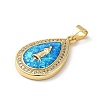 Rack Plating Brass Micro Pave Cubic Zirconia with Synthetic Opal Pendants KK-D088-31G-3